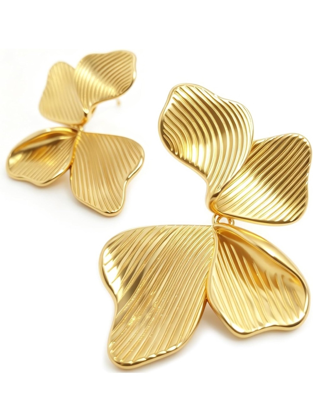 Gold Floral Petal Drop Earrings - Women Jewelry - Picture 2 of 5